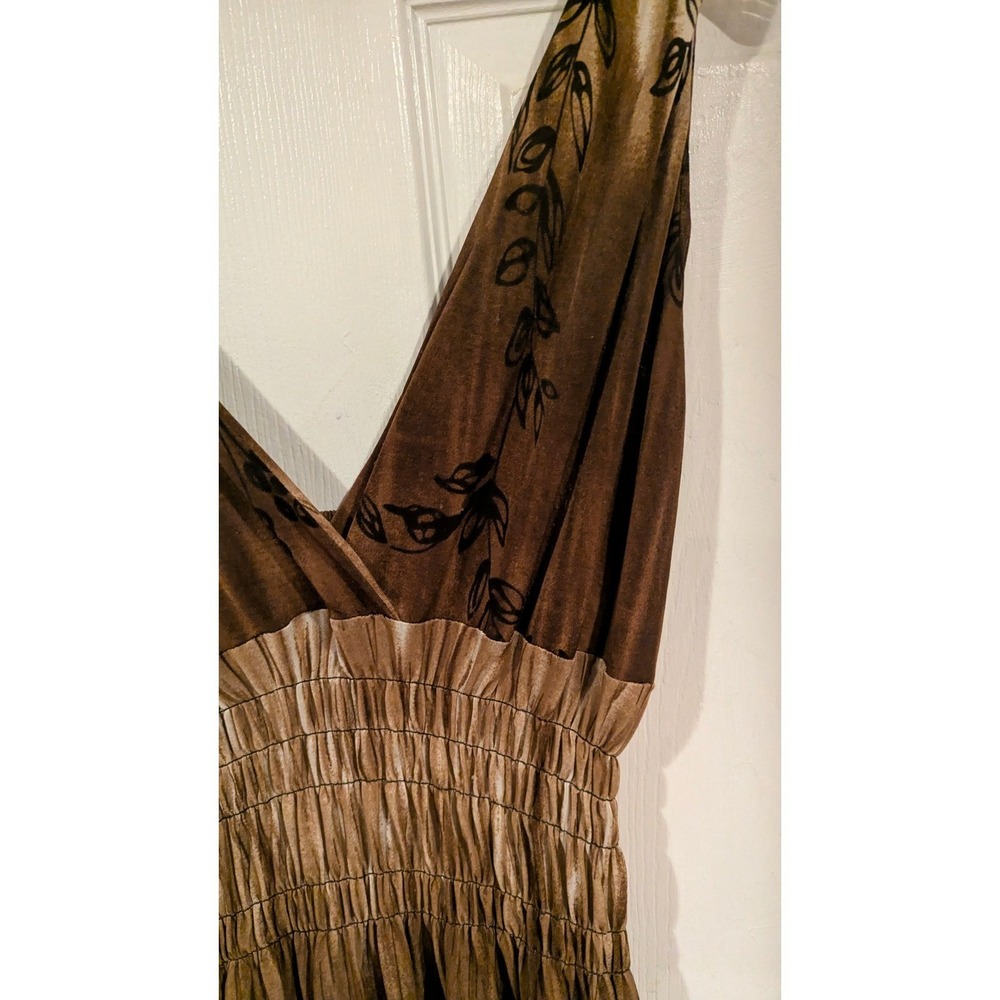 Unbranded Brown Ombre Floral Smocked Waist V-Neck Maxi Dress XL Boho Sleeveless - Picture 3 of 7